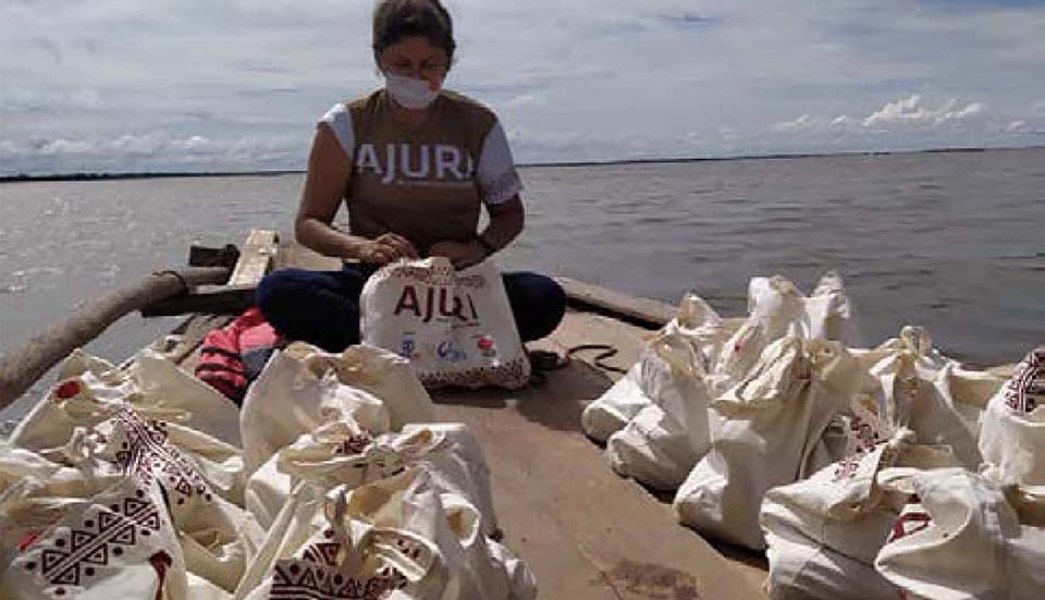 Brazilian on boat with hygiene kits