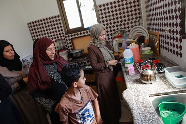 Gaza family in kitchen