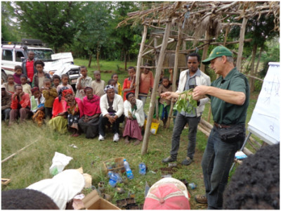 Dr. Hans Kandel trains villagers about dry bean nodulation. Copyright Hans Kandel, 2014. Used with permission.