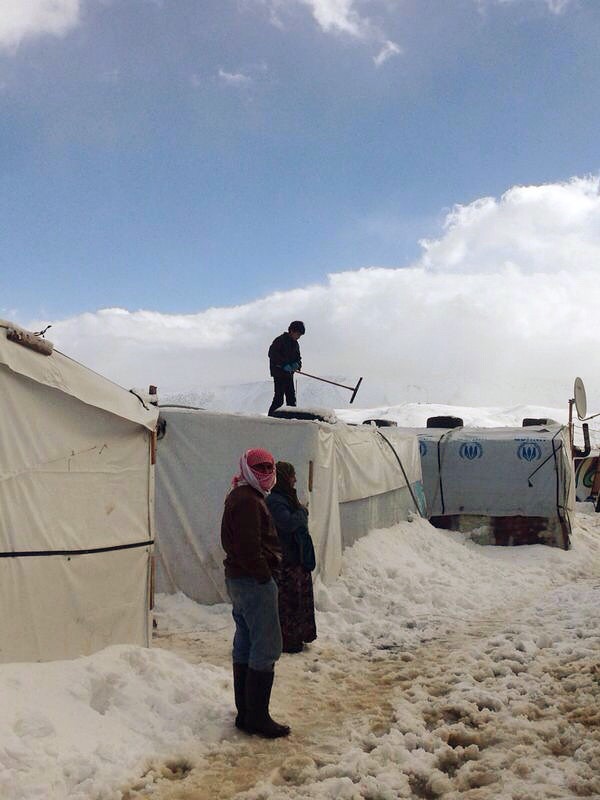 A powerful winter storm swept through the Middle East in January 2015, killing Syrian refugees in Lebanon and forcing thousands more to huddle for warmth in makeshift refugee camps. Photo courtesy of CLMC/Caritas