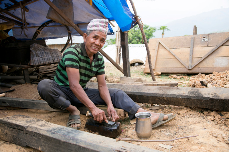 Photo by Jennifer Hardy/CRS Jyam Bahadur Thapa Magar, a veteran mason and construction foreman, is using skills he learned from CRS to rebuild homes damaged or destroyed by the 2015 earthquake in Nepal.