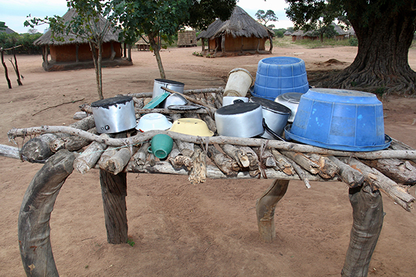 pots and pans drying rack in Zambia