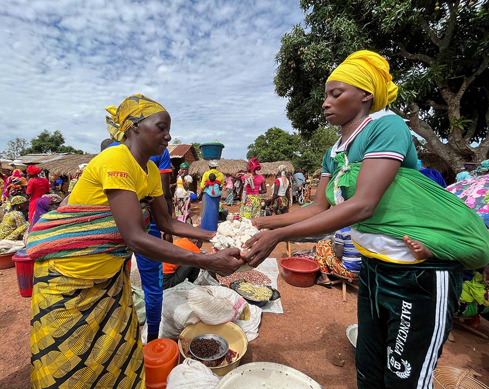 woman buys casava in Central African Republic market