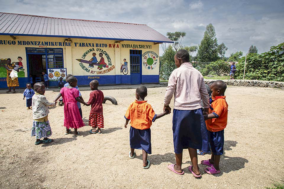 Rwanda classmates outside school