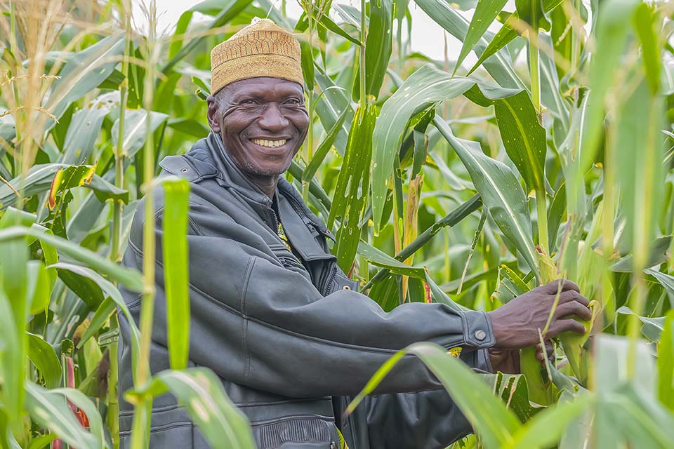 smiling farmer in field in Benin