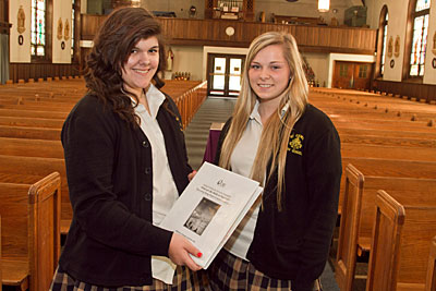 High school juniors Samantha Mielke and Amanda Simms participated in the CRS Global Solidarity Week at Our Lady of Mt. Carmel School, which serves pre-K to grade 12 students in Baltimore, Maryland. Photo by Philip Laubner/CRS
