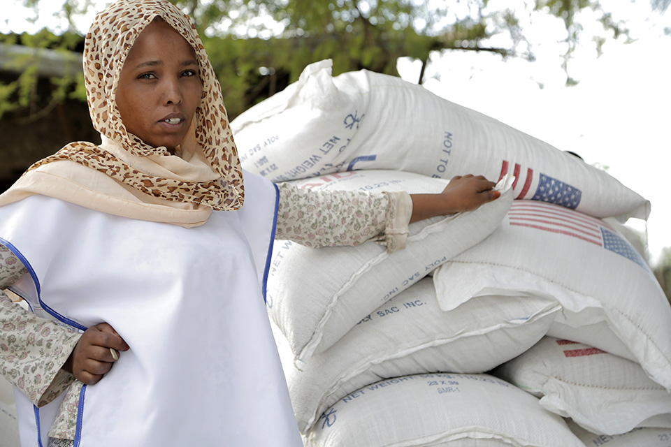 woman in Ethiopia during food distribution