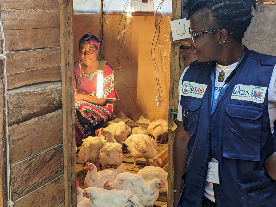 woman tending chickens in Cameroon