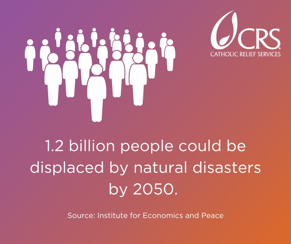 1.2 billion people could be displaced by natural disasters by 2050 | graphic image by CRS