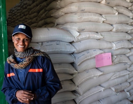 In Ethiopia, CRS staff prepare for a food distribution as part of the Joint Emergency Response Program (JEOP) funded by USAID.