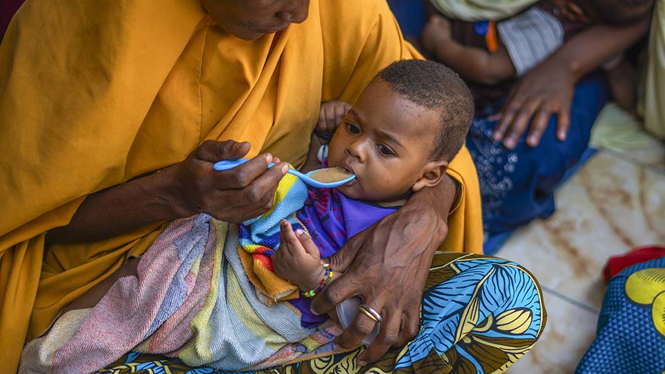 Nigerian mother feeds her infant