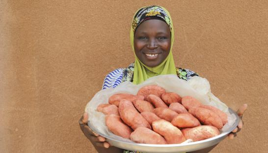 close portrait of smiling woman in Benin