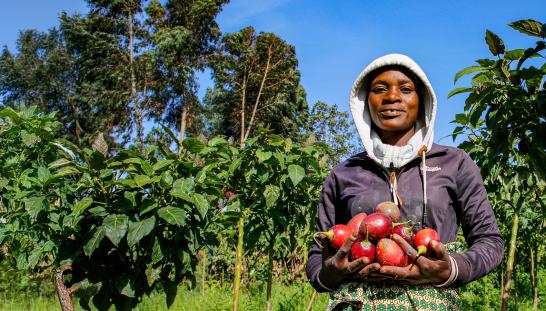 woman in field holding produce