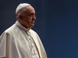 Pope Francis with a dark blue background