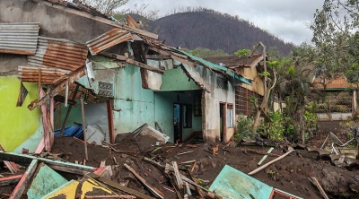 Indonesia dormitory damage from volcano 