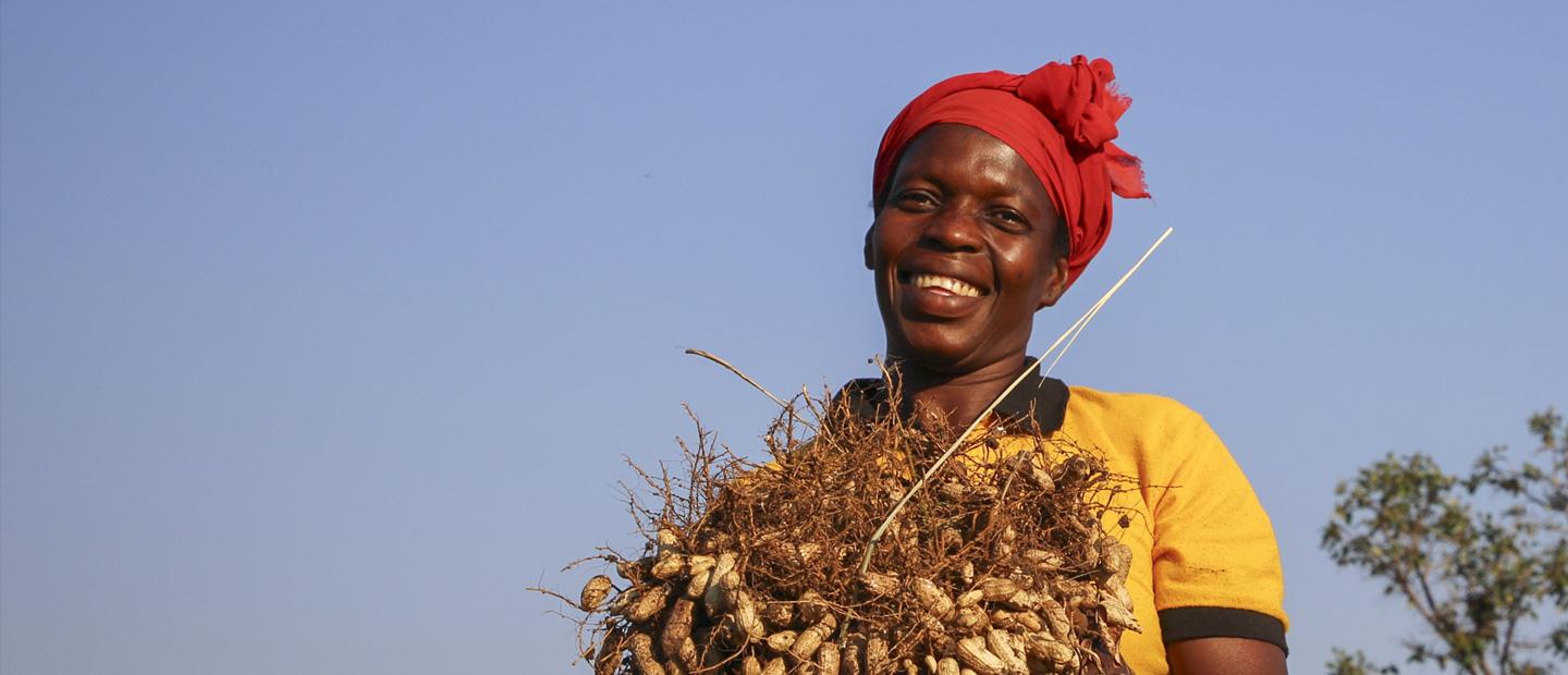 A woman carrying crops.