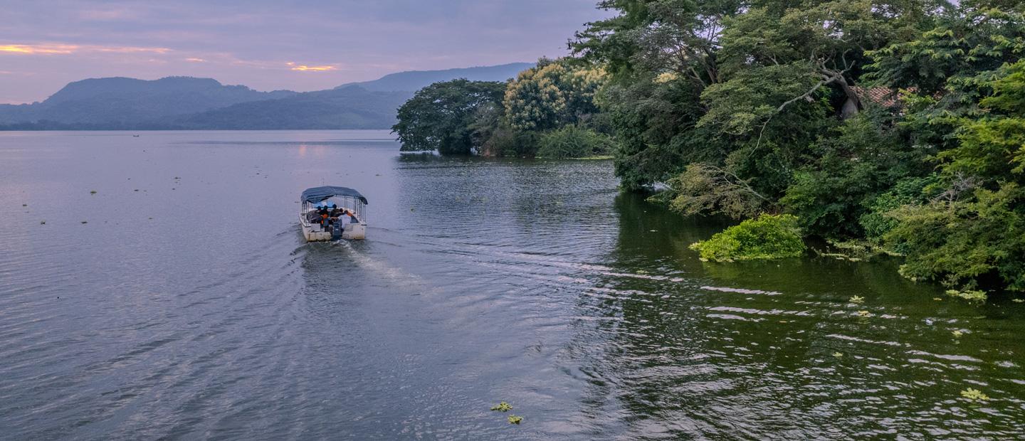 People on a boat in the sea.