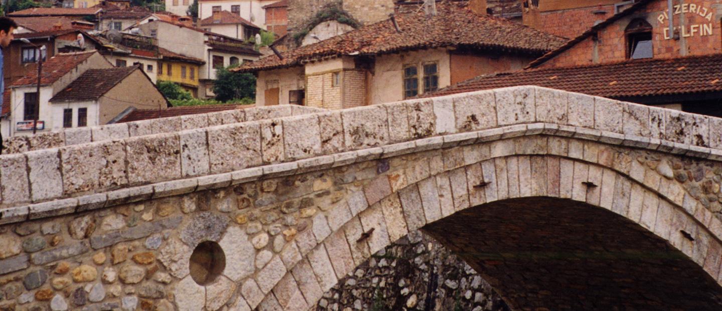A bridge in a town.