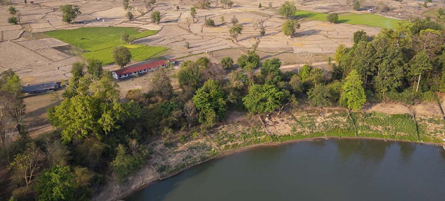 arial photo of remote school in Laos
