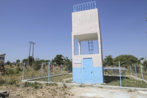 A solar-powered mini-water supply system constructed by CRS at the Kossehone health center