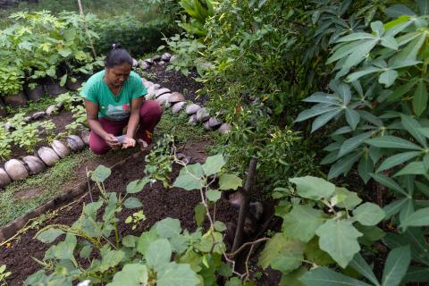 Evita works in her home garden in the front yard