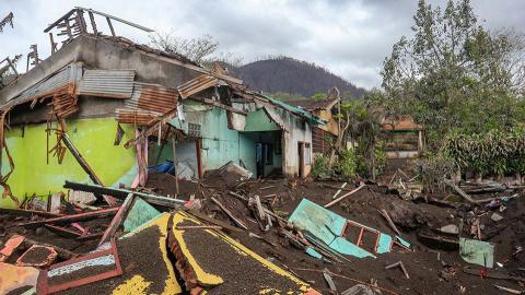 A house under volcano ash.