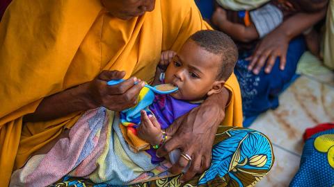 Mother feeds infant.