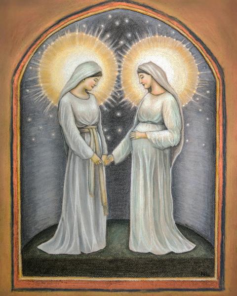 Art of Mary visiting Elizabeth by Nichole Lanthier
