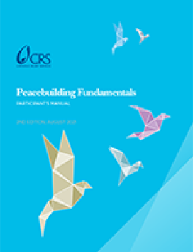 Cover of "Partnership Reflection: A Guide for Facilitators," a CRS teaching manual. The design includes the CRS logo at the top, a decorative circular pattern on the left, and diagonal color accents at the bottom.