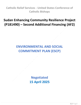 Sudan Enhancing Community Resilience Project (P181490) – Second Additional Financing (AF2)
