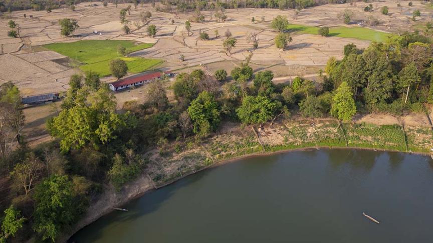 arial photo of remote school in Laos