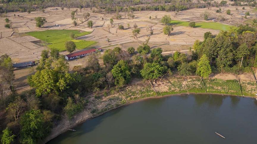 arial photo of remote school in Laos